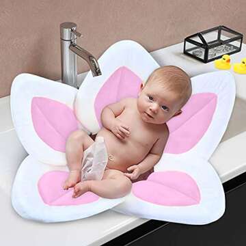Baby Bath Flower Soft Cushion Non-Slip Safety Sink Insert Tub Creative Play-mat 0-12 Months, Include...