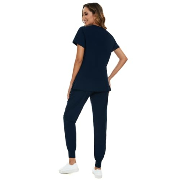 COZYFIT Scrubs for Women Set - Stretch V-Neck Scrub Top & Jogger Pant with 8 Pockets, Yoga Waistband...