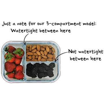 [3-Pack - New 2019 Design] 3 Compartment Bento Boxes Glass Food Container with Maria Emmerich Keto Diet Cookbook Sample - Leak Proof Meal Prep and Portion Control