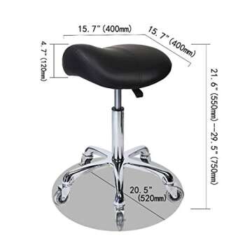 Saddle Stool Rolling Ergonomic Swivel Chair for Dental Office Massage Clinic Spa Salon,Adjustable Hydraulic Stool with Wheels (Without Backrest, Black)