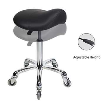 Saddle Stool Rolling Ergonomic Swivel Chair for Dental Office Massage Clinic Spa Salon,Adjustable Hydraulic Stool with Wheels (Without Backrest, Black)