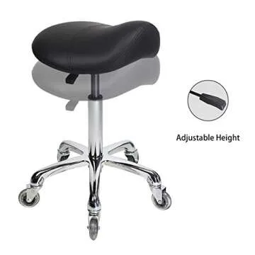 Saddle Stool Rolling Ergonomic Swivel Chair for Dental Office Massage Clinic Spa Salon,Adjustable Hydraulic Stool with Wheels (Without Backrest, Black)