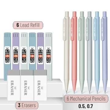 Mr. Pen- Pastel Mechanical Pencil Set with Lead Refills & Erasers, 6 Pack, 2 Sizes, 0.5 & 0.7mm, Aes...