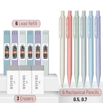 Mr. Pen- Pastel Mechanical Pencil Set with Lead Refills & Erasers, 6 Pack, 2 Sizes, 0.5 & 0.7mm, Aes...