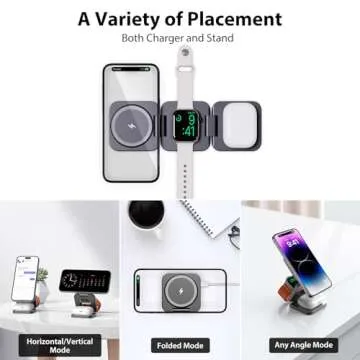 KU XIU Fast Wireless Charger, Magnetic Foldable 3 in 1 Charging Station for iPhone 16/15/14/13/12/Pro/Plus/Pro Max, 5W Portable Charger for Apple Watch9/8/7/6/5/4/3/SE, for Airpods3/2/Pro-Gray