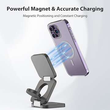 KU XIU Fast Wireless Charger, Magnetic Foldable 3 in 1 Charging Station for iPhone 16/15/14/13/12/Pro/Plus/Pro Max, 5W Portable Charger for Apple Watch9/8/7/6/5/4/3/SE, for Airpods3/2/Pro-Gray