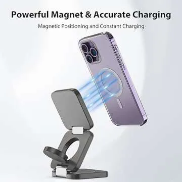 KU XIU Fast Wireless Charger, Magnetic Foldable 3 in 1 Charging Station for iPhone 16/15/14/13/12/Pro/Plus/Pro Max, 5W Portable Charger for Apple Watch9/8/7/6/5/4/3/SE, for Airpods3/2/Pro-Gray
