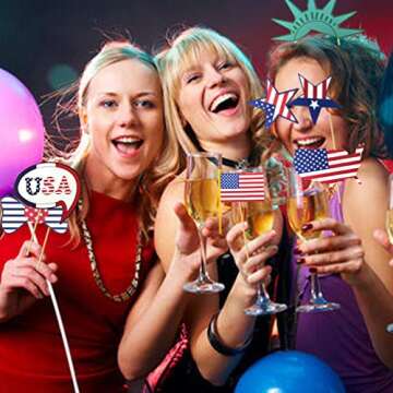 Patriotic Party Decorations Patriotic Photo Booth Props, American Flag,Uncle Sam Hat,Patriotic Cutou...