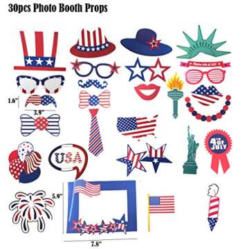 Patriotic Party Decorations Patriotic Photo Booth Props, American Flag,Uncle Sam Hat,Patriotic Cutouts for American Pride,Memorial Day,Veterans Day,Fourth 4th of July Decorations Supplies 30 Pcs