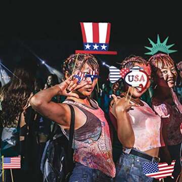 Patriotic Party Decorations Patriotic Photo Booth Props, American Flag,Uncle Sam Hat,Patriotic Cutouts for American Pride,Memorial Day,Veterans Day,Fourth 4th of July Decorations Supplies 30 Pcs