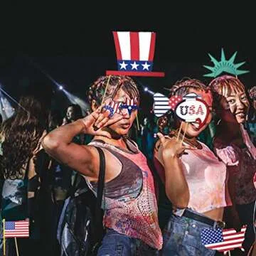 Patriotic Party Decorations Patriotic Photo Booth Props, American Flag,Uncle Sam Hat,Patriotic Cutouts for American Pride,Memorial Day,Veterans Day,Fourth 4th of July Decorations Supplies 30 Pcs