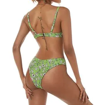 ZAFUL Women's Underwire Bikini Floral V-Wired High Leg Two Piece Bikini Set Swimsuit (5-Multia, S)