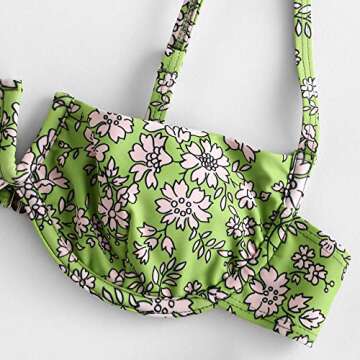 ZAFUL Women's Underwire Bikini Floral V-Wired High Leg Two Piece Bikini Set Swimsuit (5-Multia, S)