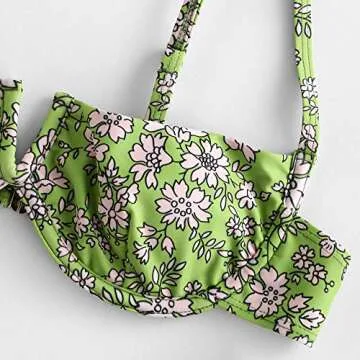 ZAFUL Women's Underwire Bikini Floral V-Wired High Leg Two Piece Bikini Set Swimsuit (5-Multia, S)