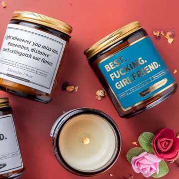 Gifts for Girlfriend - Lavender Vanilla Candle for Girlfriend ; Birthday Gifts for Girlfriend from Boyfriend, Couples Gift for Anniversary, Valentines Day Gift for Her, Cool Girlfriend Gifts for Women