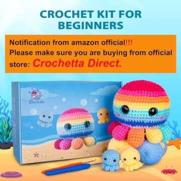 Crochetta Crochet Kit for Beginners - Fun Rainbow Octopus Family Craft