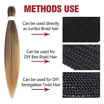 Braiding Hair Pre stretched 16inch 8packs Pre stretched Braiding Hair Crochet Braids Hair Yaki Braiding Hair Extension (#T27, 16inch,8pcs)