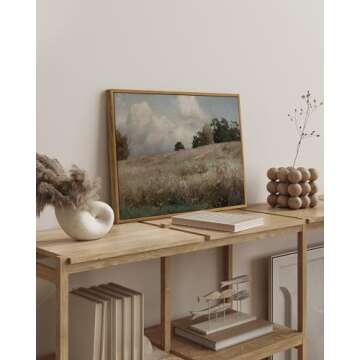 InSimSea Framed Canvas Wall Art Vintage Decor, Farmhouse Scenery Vast Field Grassland Paintings, Lar...