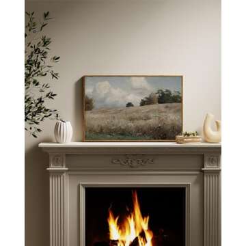 InSimSea Framed Canvas Wall Art Vintage Decor, Farmhouse Scenery Vast Field Grassland Paintings, Large Prints, Nature Landscape Wall Decoration for Living Room Bedroom Bathroom Home Decor, 16"x24"