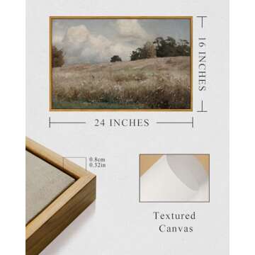 InSimSea Framed Canvas Wall Art Vintage Decor, Farmhouse Scenery Vast Field Grassland Paintings, Large Prints, Nature Landscape Wall Decoration for Living Room Bedroom Bathroom Home Decor, 16"x24"