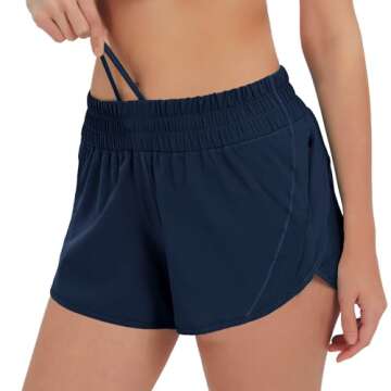 Husnainna Women's Athletic Shorts 2.5” Running Gym Workout Elastic Waistband with Liner Zip Pocket...