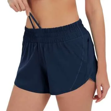 Husnainna Women's Athletic Shorts 2.5” Running Gym Workout Elastic Waistband with Liner Zip Pocket...