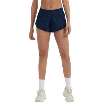 Husnainna Women's Athletic Shorts 2.5” Running Gym Workout Elastic Waistband with Liner Zip Pocket H021-Nave-B6S