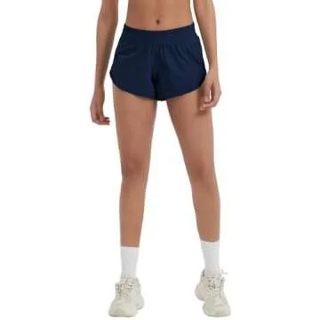 Husnainna Women's Athletic Shorts 2.5” Running Gym Workout Elastic Waistband with Liner Zip Pocket H021-Nave-B6S