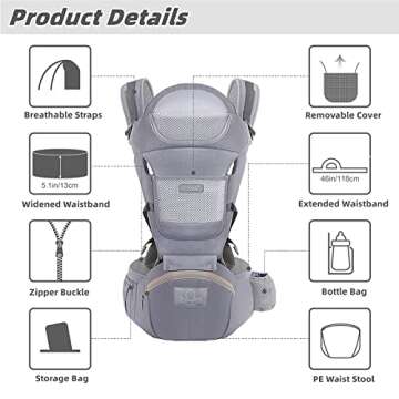 YSSKTC Baby Carrier Ergonomic Infant Carrier with Hip Seat Kangaroo Bag Soft Baby Carrier Newborn to...