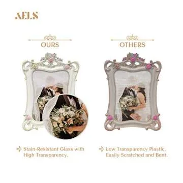 AELS 5x7 Inch Vintage Picture Frame, Elegant Antique Photo Frames with Glass Front, Photo Display, Tabletop Wall Hanging, Gift Ideas, White Rose with Vines