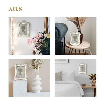 AELS 5x7 Inch Vintage Picture Frame, Elegant Antique Photo Frames with Glass Front, Photo Display, Tabletop Wall Hanging, Gift Ideas, White Rose with Vines