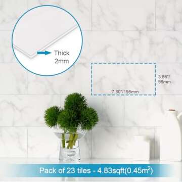 BeNice Peel and Stick Backsplash Large Bathroom Subway Tiles,Kitchen Shower Wall Stickers Waterproof(23Tiles) Cararra White