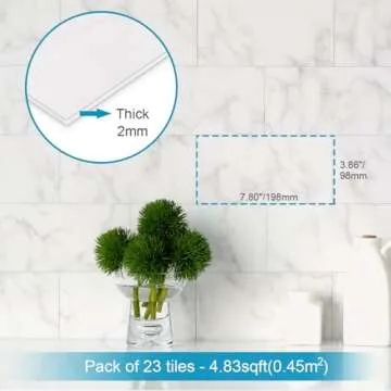 BeNice Peel and Stick Backsplash Large Bathroom Subway Tiles,Kitchen Shower Wall Stickers Waterproof(23Tiles) Cararra White