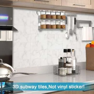 BeNice Peel and Stick Backsplash Large Bathroom Subway Tiles,Kitchen Shower Wall Stickers Waterproof(23Tiles) Cararra White