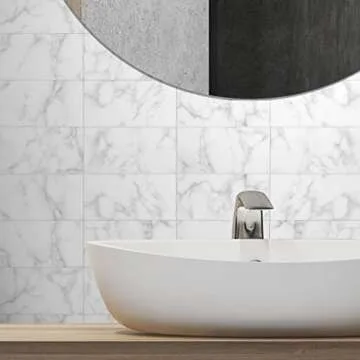 BeNice Peel and Stick Backsplash Large Bathroom Subway Tiles,Kitchen Shower Wall Stickers Waterproof(23Tiles) Cararra White