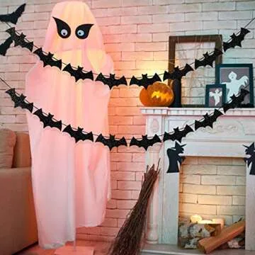 Black Bat Garland Halloween Bats Garland Banner, Bat Halloween Banner Bat Halloween Decorations for Halloween Mantle Haunted Mansion Home Bat Decor