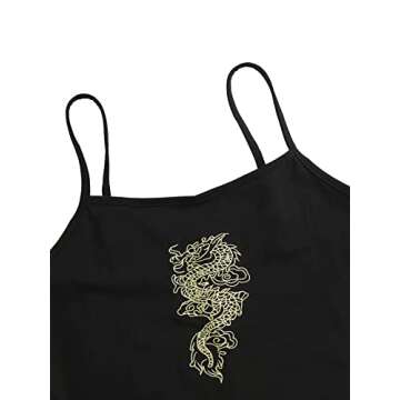 SweatyRocks Women's Casual Basic Dragon Print Spaghetti Strap Crop Cami Top Black M