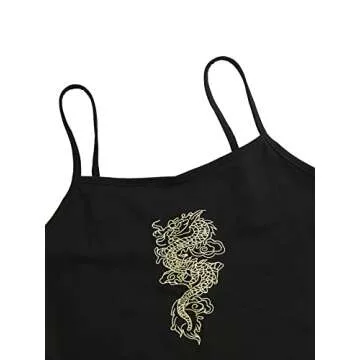 SweatyRocks Women's Casual Basic Dragon Print Spaghetti Strap Crop Cami Top Black M