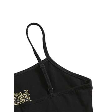 SweatyRocks Women's Casual Basic Dragon Print Spaghetti Strap Crop Cami Top Black M