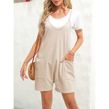 Tongmingyun Summer Casual Spaghetti Strap Romper with Pockets