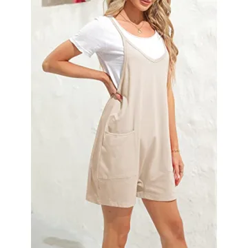 Tongmingyun Summer Casual Spaghetti Strap Romper with Pockets