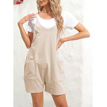 Tongmingyun Summer Casual Spaghetti Strap Romper with Pockets