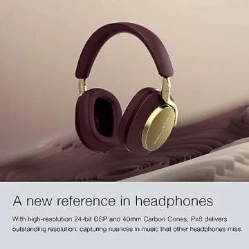 Bowers & Wilkins Px8 Over-Ear Wireless Headphones, Advanced Active Noise Cancellation, Luxurious Materials, 30-Hour Battery Life, 15-Min Quick Charging, Royal Burgundy