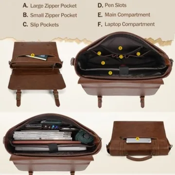 Leather Laptop Messenger Bag for Men 15.6"