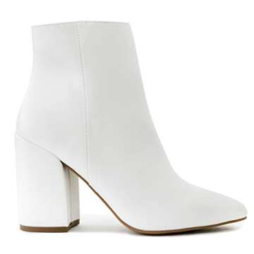 Sugar Women's Winter Chelsea Booties - Chunky High Heel, Pointed Toe, Fashion Ankle Boots-Evvie-Whit...