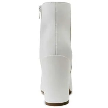Sugar Women's Winter Chelsea Booties - Chunky High Heel, Pointed Toe, Fashion Ankle Boots-Evvie-White Size-9