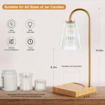 Hong-in Candle Warmer Lamp-Electric Candle Warmer with Timer, for Mom,Dimmable Candle Warmers for Jar Candles,Wax Melt Warmer for Bedroom Home Decor, House Warming Gifts New Home