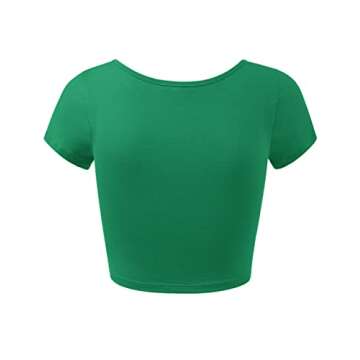 Women's Cotton Basic Scoop Neck Crop Tops Short Sleeve Tops KellyGreen S
