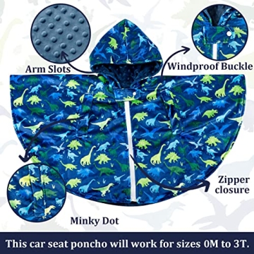 TANOFAR Toddler Car Seat Poncho Cozy Dino Hooded Blanket