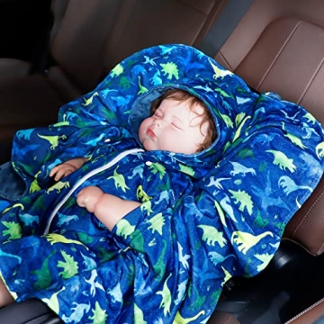 TANOFAR Toddler Car Seat Poncho Cozy Dino Hooded Blanket